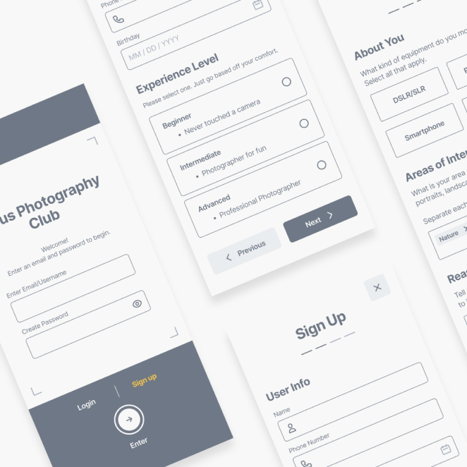 thumbnail of focus photography mobile wireframe